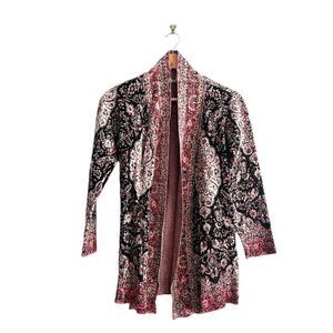 Billabong Open Cardigan Tapestry Knit Pattern Red Black Boho Hippy Women's 8